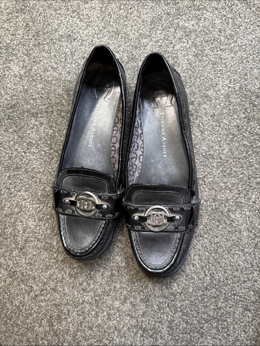 Etienne Aigner Black Leather Logo Bit Loafers